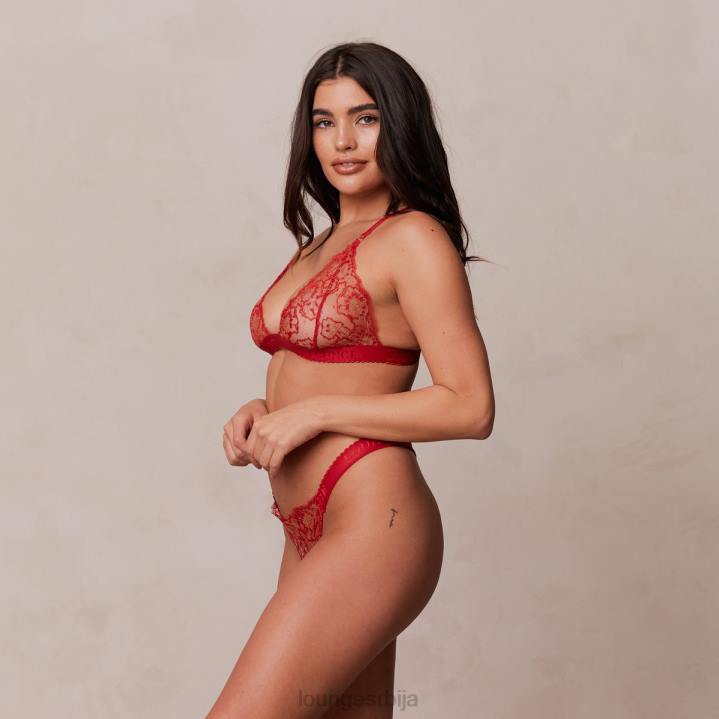 грудњак са везеним троуглом и танги комплет Жене Lounge Доњи веш JPFL187 мароон