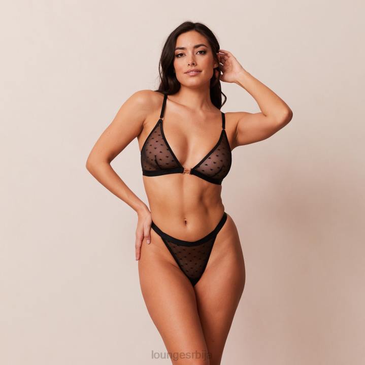 сет грудњака и танги/гаћица са мрежастим троуглом љубавног срца Жене Lounge Доњи веш JPFL192 црн