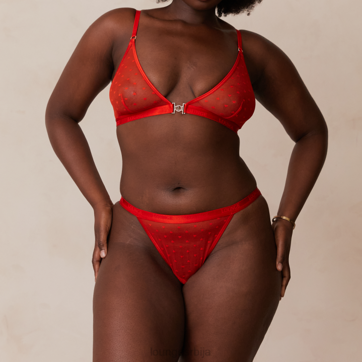 сет грудњака и танги/гаћица са мрежастим троуглом љубавног срца Жене Lounge Доњи веш JPFL200 црвена