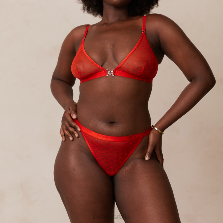 сет грудњака и танги/гаћица са мрежастим троуглом љубавног срца Жене Lounge Доњи веш JPFL200 црвена