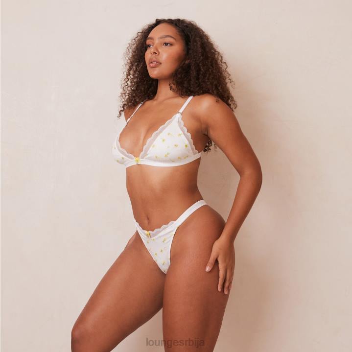 ребрасти грудњак и гаћице са цветним троуглом Жене Lounge Доњи веш JPFL223 бео