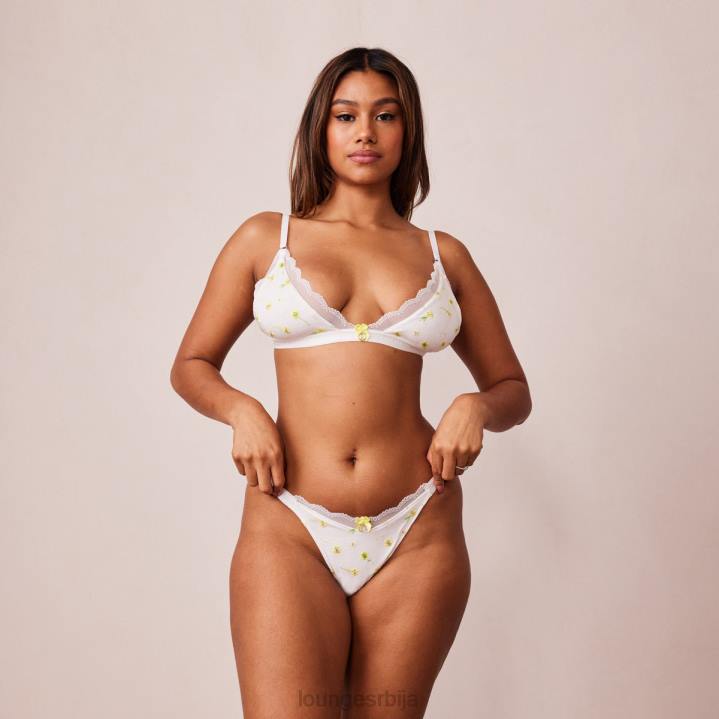 ребрасти грудњак и гаћице са цветним троуглом Жене Lounge Доњи веш JPFL223 бео