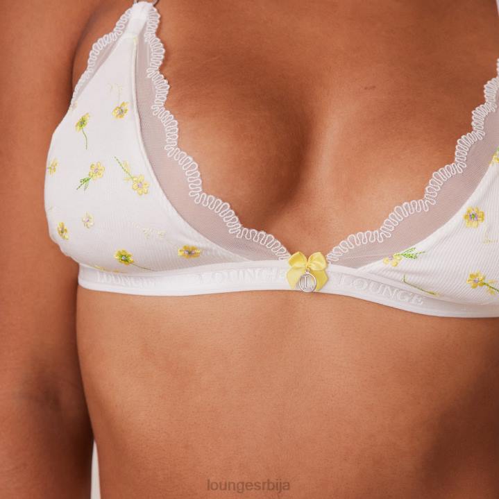 ребрасти грудњак и гаћице са цветним троуглом Жене Lounge Доњи веш JPFL223 бео