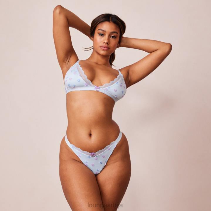 ребрасти грудњак и гаћице са цветним троуглом Жене Lounge Доњи веш JPFL224 Плави