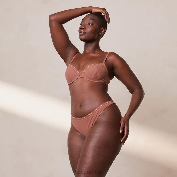 тако мека ребраста мајица грудњака и танги Жене Lounge Доњи веш JPFL10 моцха