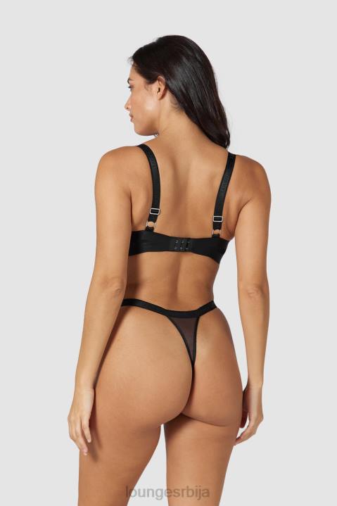 глатка мрежаста мајица грудњак и танге/гаћице сет Жене Lounge Доњи веш JPFL128 црн
