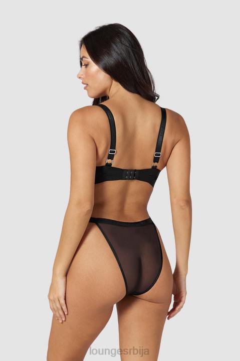 глатка мрежаста мајица грудњак и танге/гаћице сет Жене Lounge Доњи веш JPFL128 црн