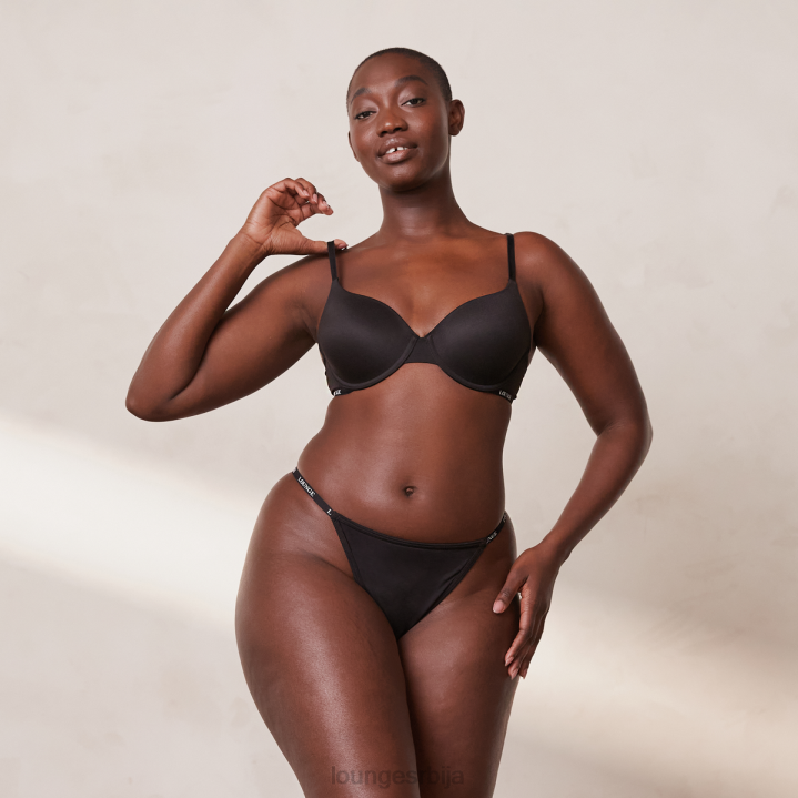 глатки класични грудњак са мајицама и танги/гаћице сет Жене Lounge Доњи веш JPFL135 црн