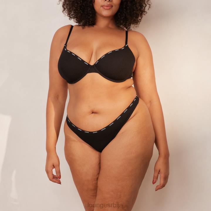 тако мека ребраста мајица грудњака и танги Жене Lounge Доњи веш JPFL13 црн