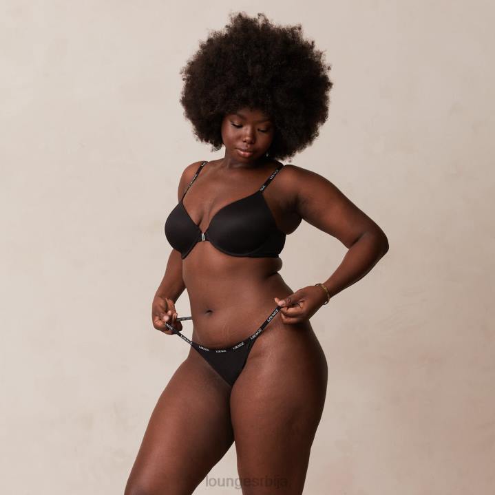 Комплет мајица са глатким предњим закопчавањем и танги/гаћица Жене Lounge Доњи веш JPFL155 црн