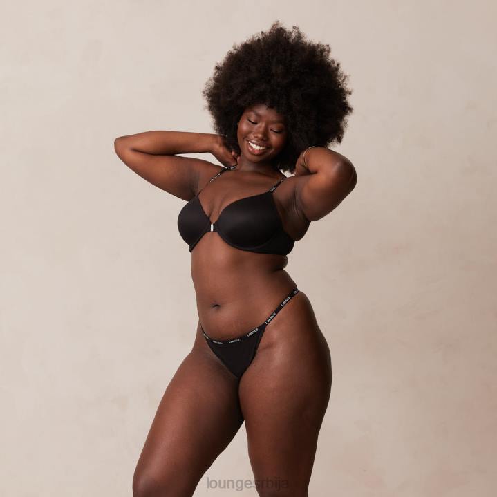 Комплет мајица са глатким предњим закопчавањем и танги/гаћица Жене Lounge Доњи веш JPFL155 црн
