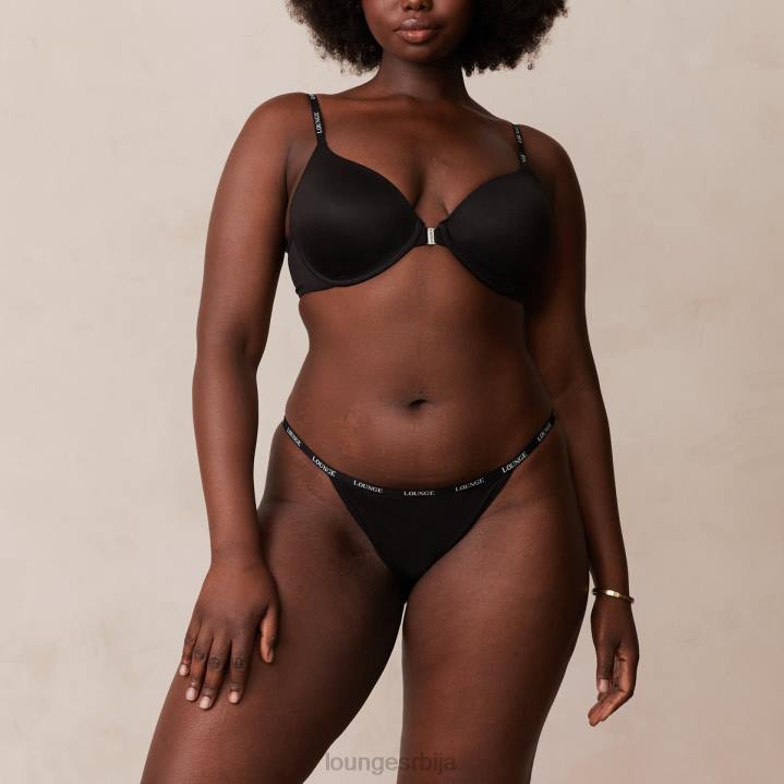 Комплет мајица са глатким предњим закопчавањем и танги/гаћица Жене Lounge Доњи веш JPFL155 црн