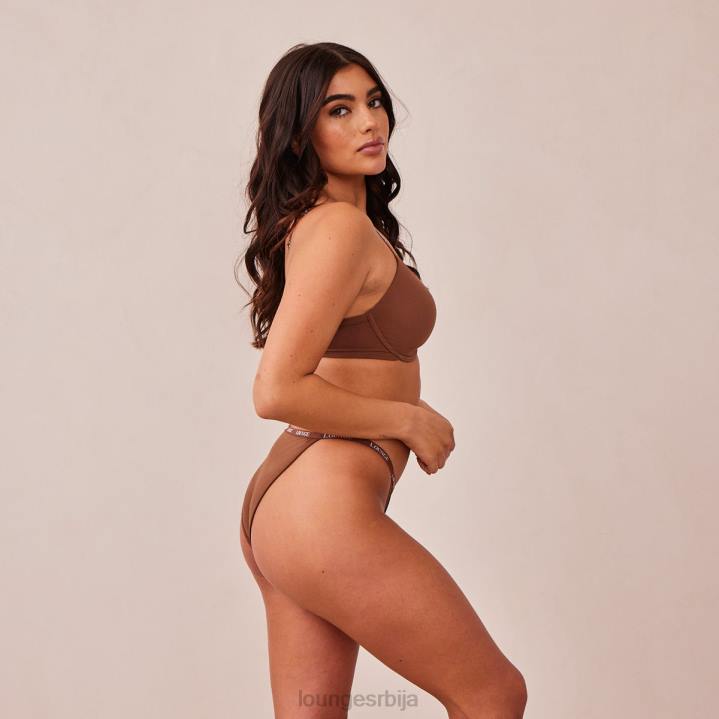 Комплет мајица са глатким предњим закопчавањем и танги/гаћица Жене Lounge Доњи веш JPFL157 кестен