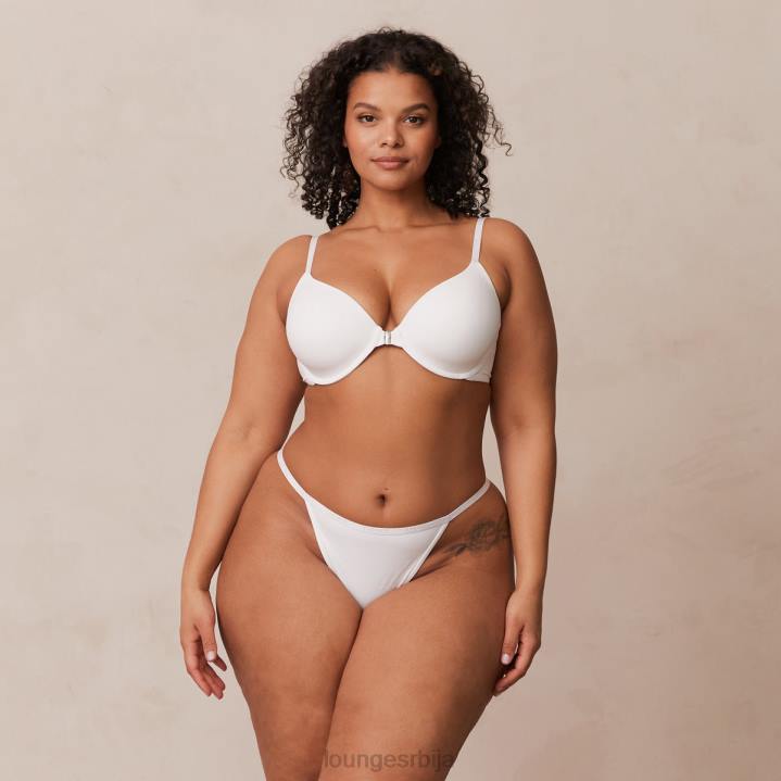 Комплет мајица са глатким предњим закопчавањем и танги/гаћица Жене Lounge Доњи веш JPFL164 бео