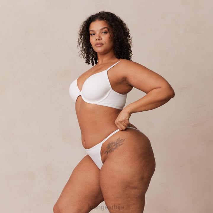 Комплет мајица са глатким предњим закопчавањем и танги/гаћица Жене Lounge Доњи веш JPFL164 бео