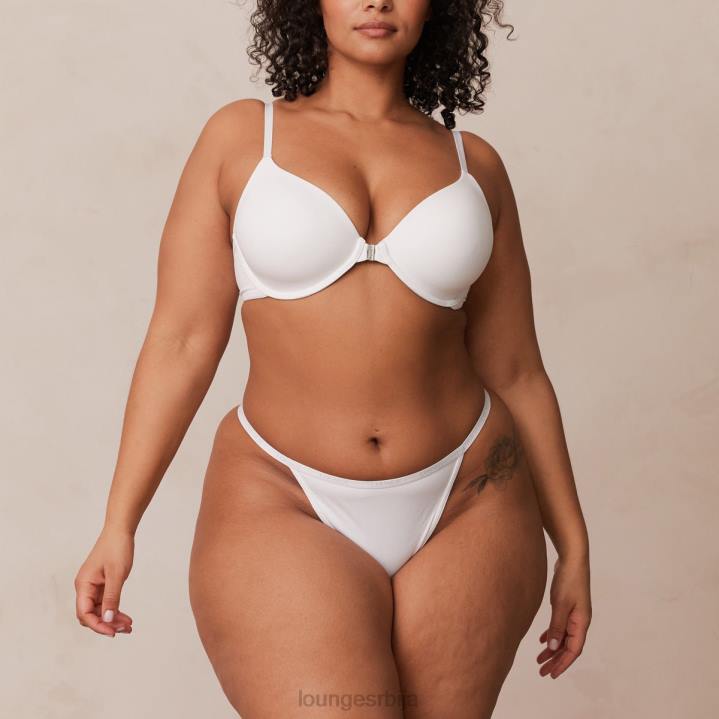 Комплет мајица са глатким предњим закопчавањем и танги/гаћица Жене Lounge Доњи веш JPFL164 бео