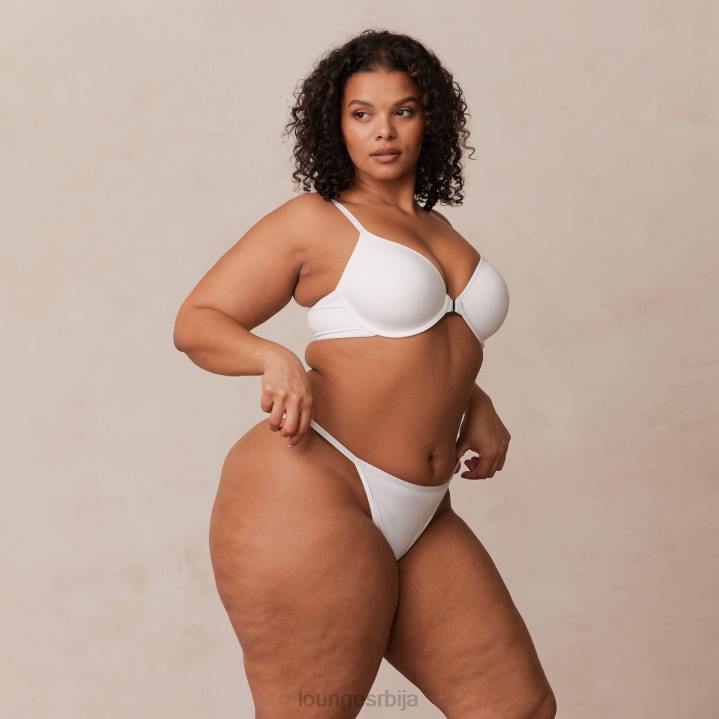 Комплет мајица са глатким предњим закопчавањем и танги/гаћица Жене Lounge Доњи веш JPFL164 бео