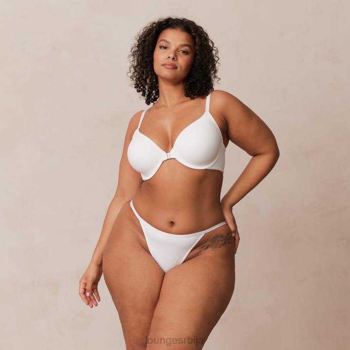 Комплет мајица са глатким предњим закопчавањем и танги/гаћица Жене Lounge Доњи веш JPFL164 бео