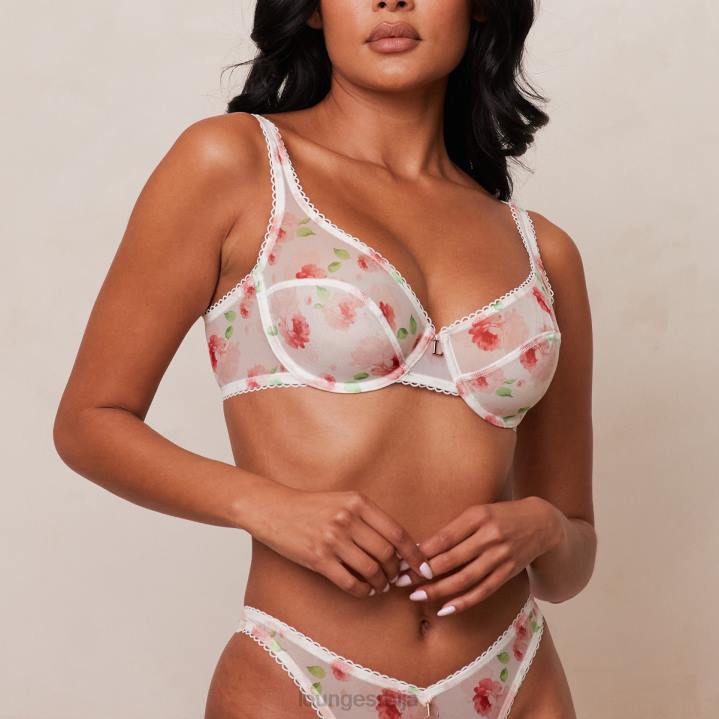 сет балконских грудњака и танги са цветним мрежастим изгледом Жене Lounge Доњи веш JPFL27 бео