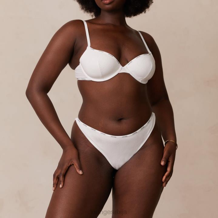 тако мека ребраста мајица грудњака и танги Жене Lounge Доњи веш JPFL60 бео