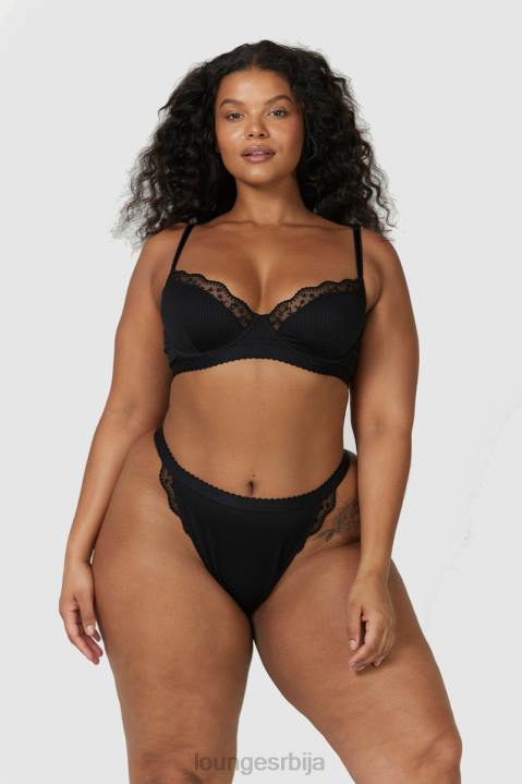 ребрасти балконски грудњак и танге/гаћице Жене Lounge Доњи веш JPFL73 црн