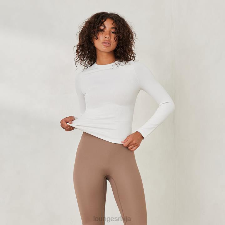 основни ребрасти горњи део дугих рукава Жене Lounge Одећа JPFL840 бело