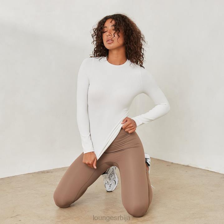 основни ребрасти горњи део дугих рукава Жене Lounge Одећа JPFL840 бело