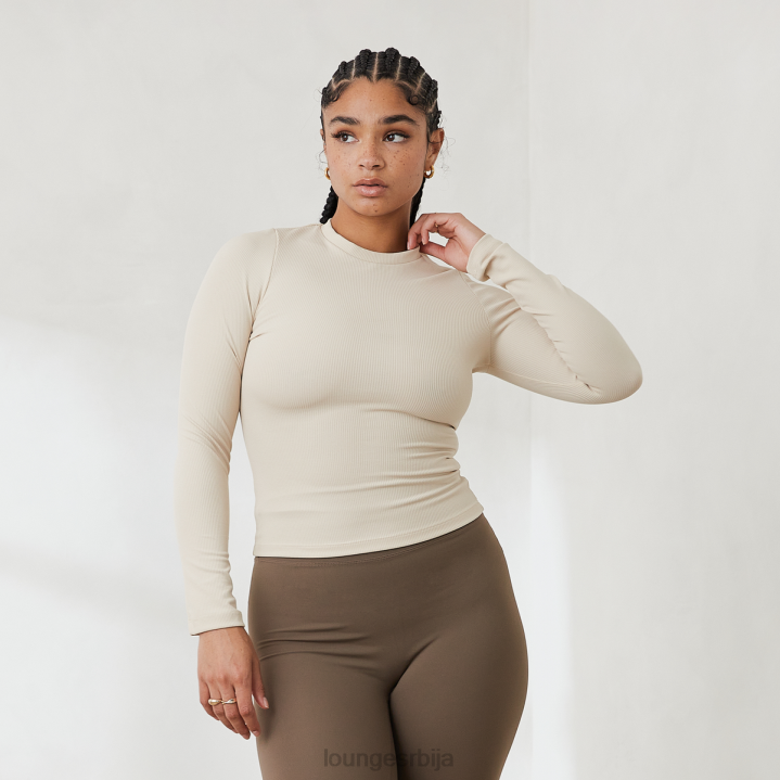 основни ребрасти горњи део дугих рукава Жене Lounge Одећа JPFL842 крем