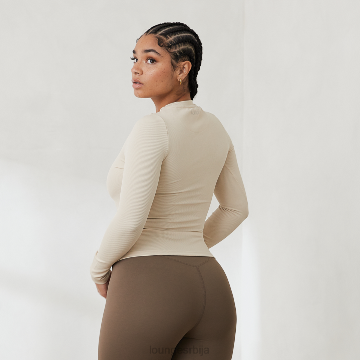 основни ребрасти горњи део дугих рукава Жене Lounge Одећа JPFL842 крем
