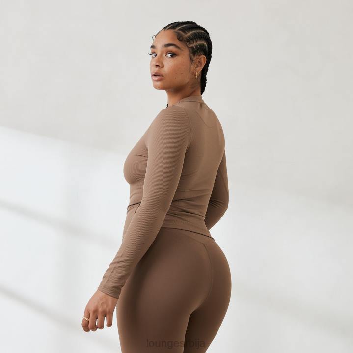 основни ребрасти горњи део дугих рукава Жене Lounge Одећа JPFL843 кафа