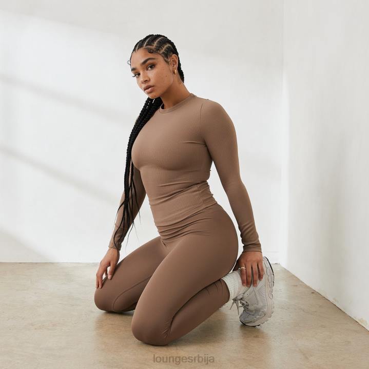основни ребрасти горњи део дугих рукава Жене Lounge Одећа JPFL843 кафа