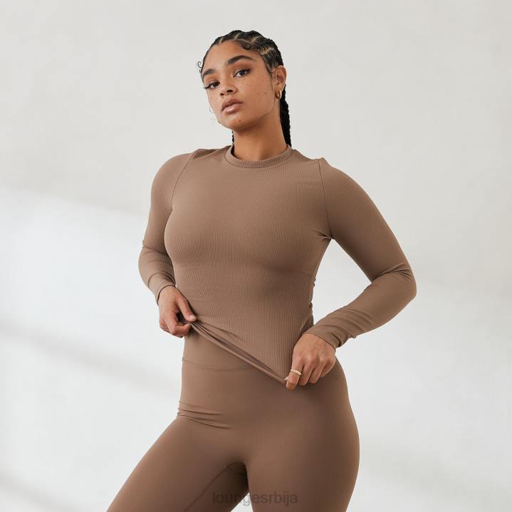 основни ребрасти горњи део дугих рукава Жене Lounge Одећа JPFL843 кафа