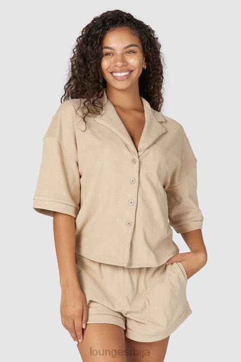 луксузна рељефна пиџама кошуља Жене Lounge Одећа JPFL955 минк